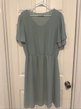 Mikarose Sage Green V-Neck Flutter Sleeve Mini Dress